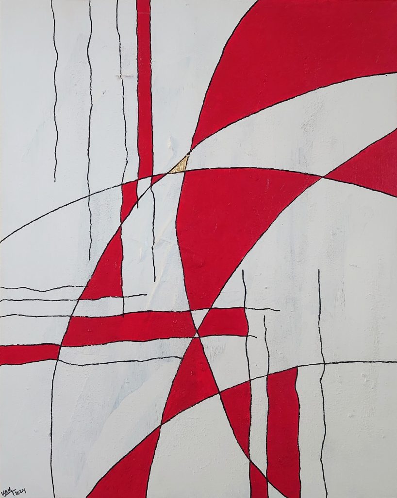 Maleri: Grafisk hvid med rød (c) K.A. Kristensen