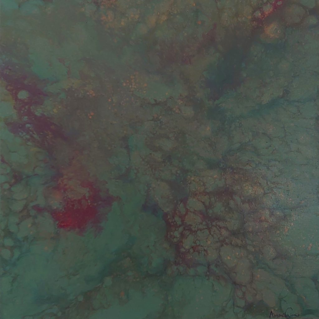 Maleri grøn 40x40 uden titel af Amanda Arndal Gravesen