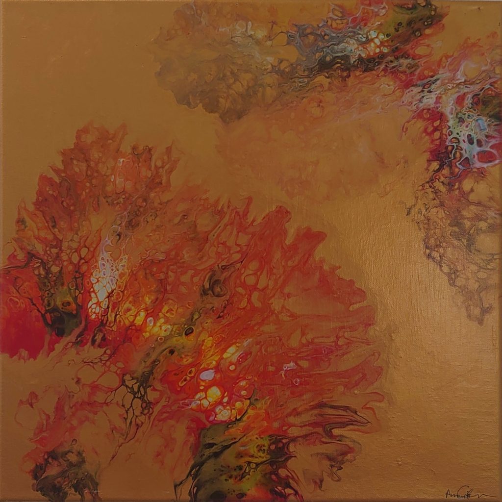 Guld 40x40 cm, akryl på lærred, Amanda Arndal Gravesen